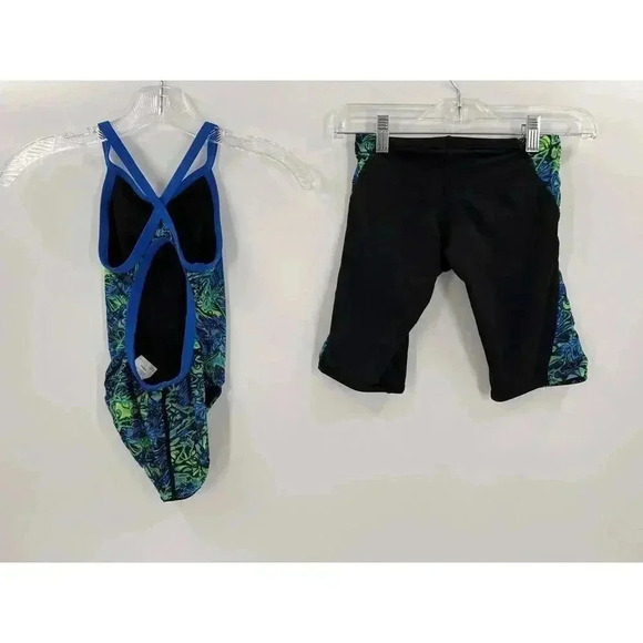 TYR Girls' Standard Nebulous Diamondfit Swimsuit Size 22 Shorts 26 Blue/Green EC - Picture 7 of 13